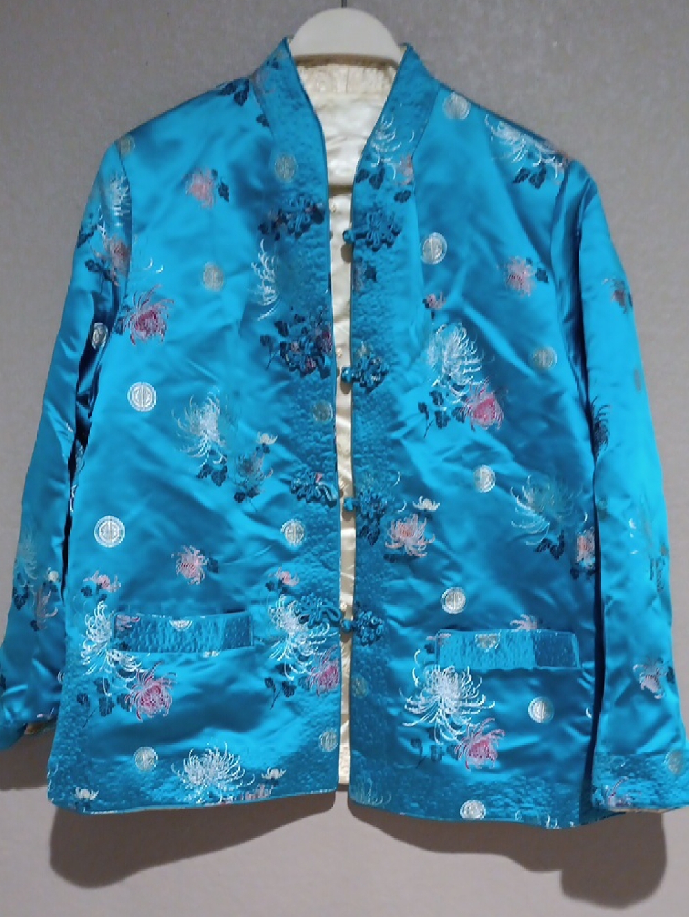 Feliz Squirrel Turquoise Floral Satin Reversible Jacket